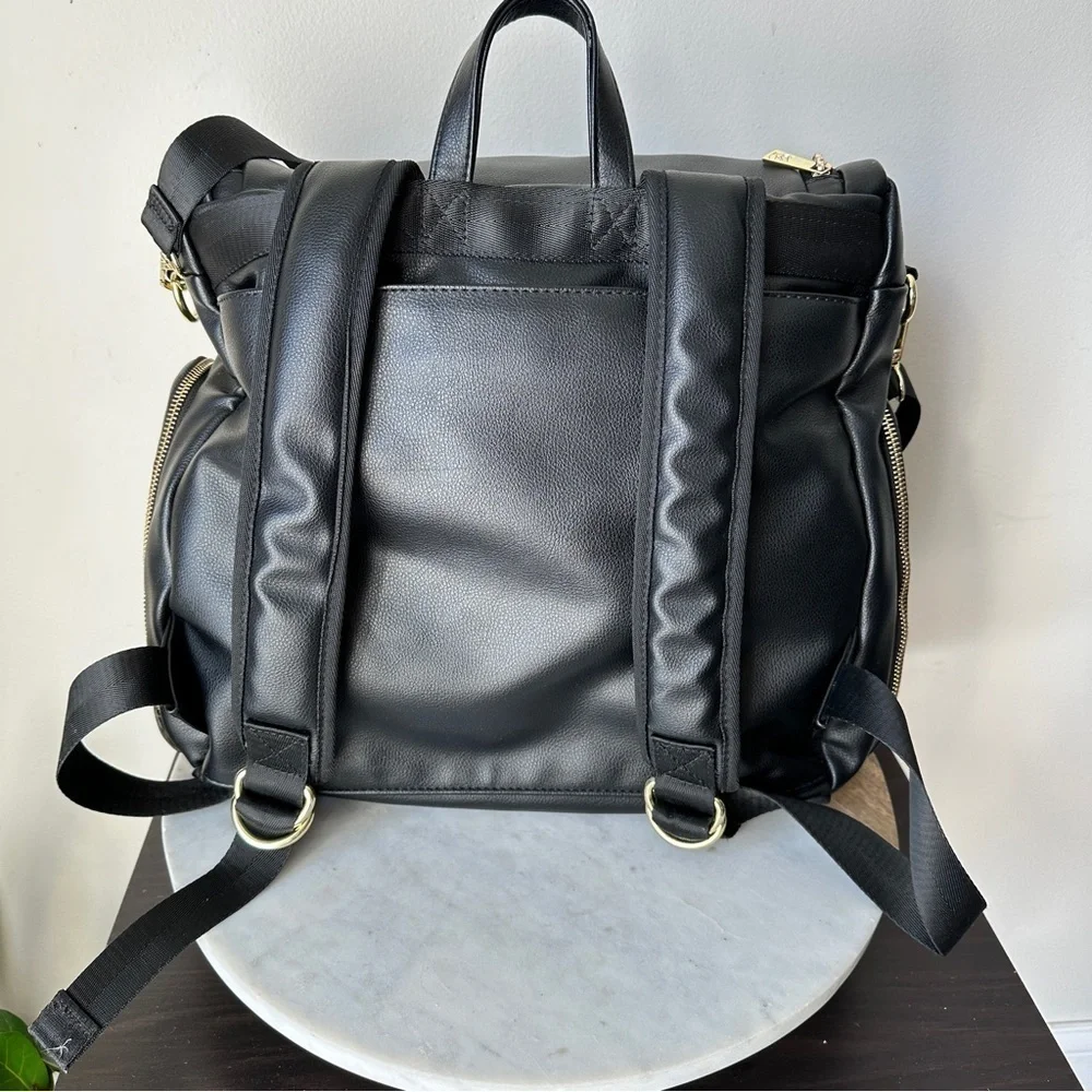 Greyfox Diaper Bag Vegan Leather Black Backpack with shoulder Strap Large